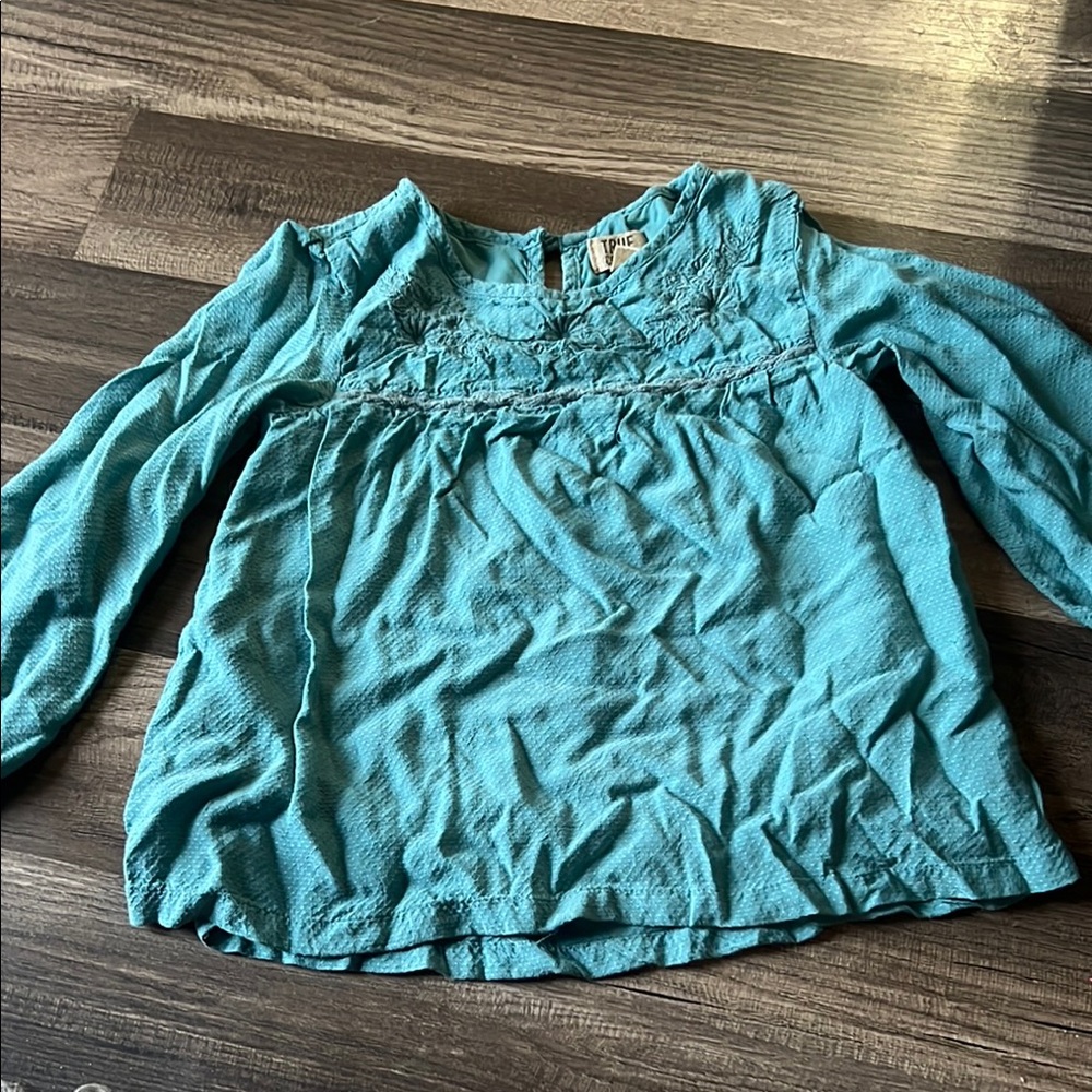 True Craft Blue Smocked Long Sleeve Bib Collar Blouse